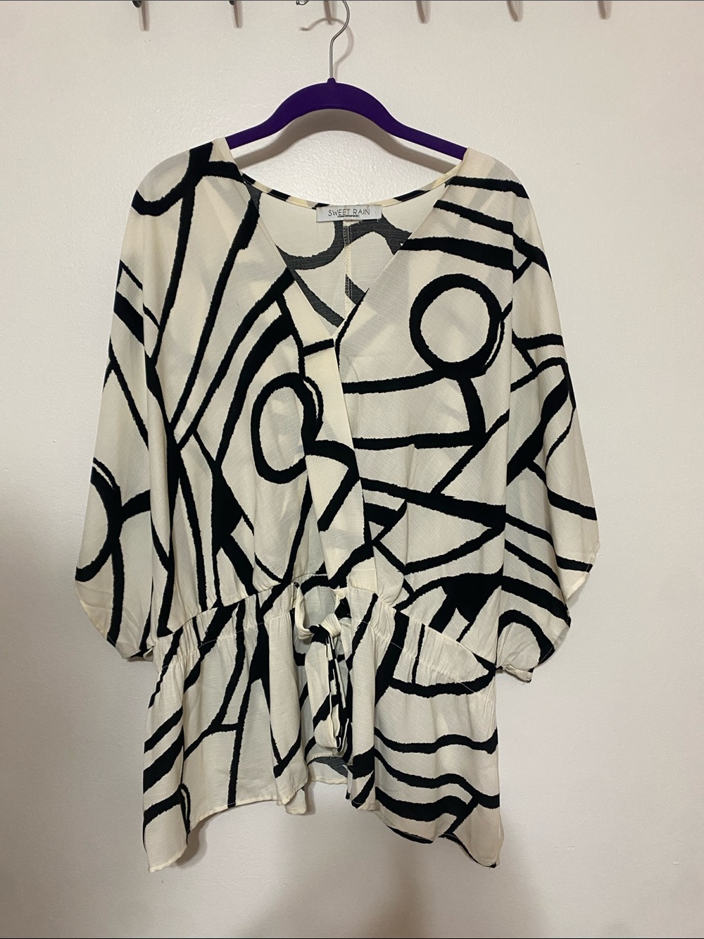 Sweet Rain Black & White Abstract Drawstring Tunic